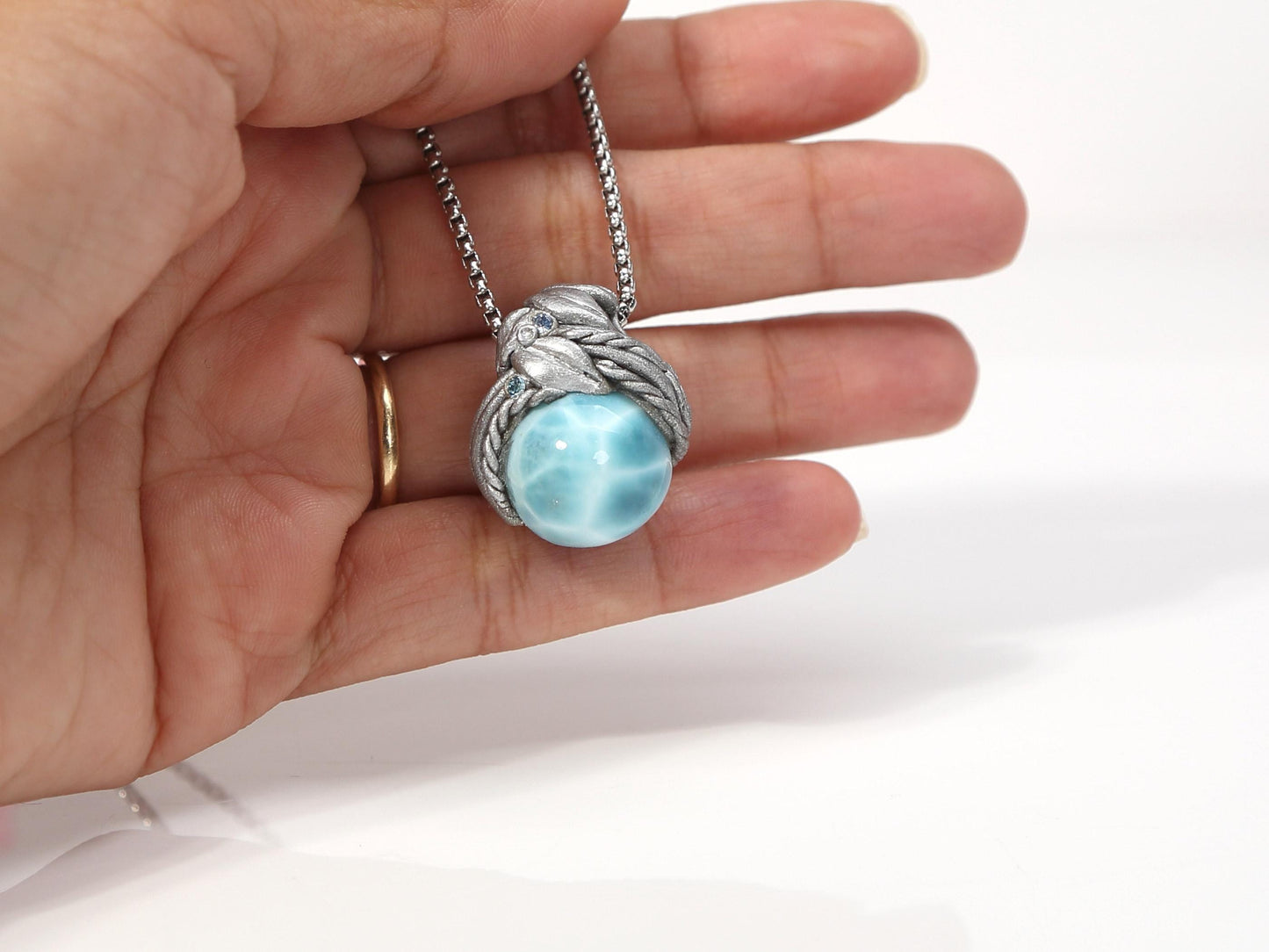 Larimar Sphere Pendant Necklace, Polymer Clay Crystal Necklace, AAA Top grade Larimar, Christmas gift