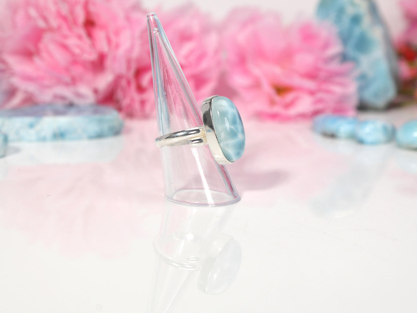 OCEAN BLUE Larimar Ring, Oval AAA Larimar Ring, Top grade Larimar ring, Super Blue Larimar Ring, Christmas gift