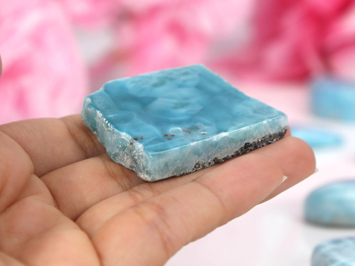 Deep Blue Front-Polished Larimar Slab, AAA Slice, Semi Polished Larimar, Super Blue Larimar, Christmas gift