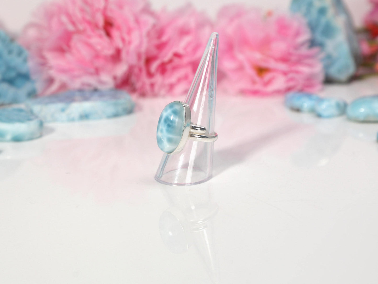 OCEAN BLUE Larimar Ring, Oval AAA Larimar Ring, Top grade Larimar ring, Super Blue Larimar Ring, Christmas gift