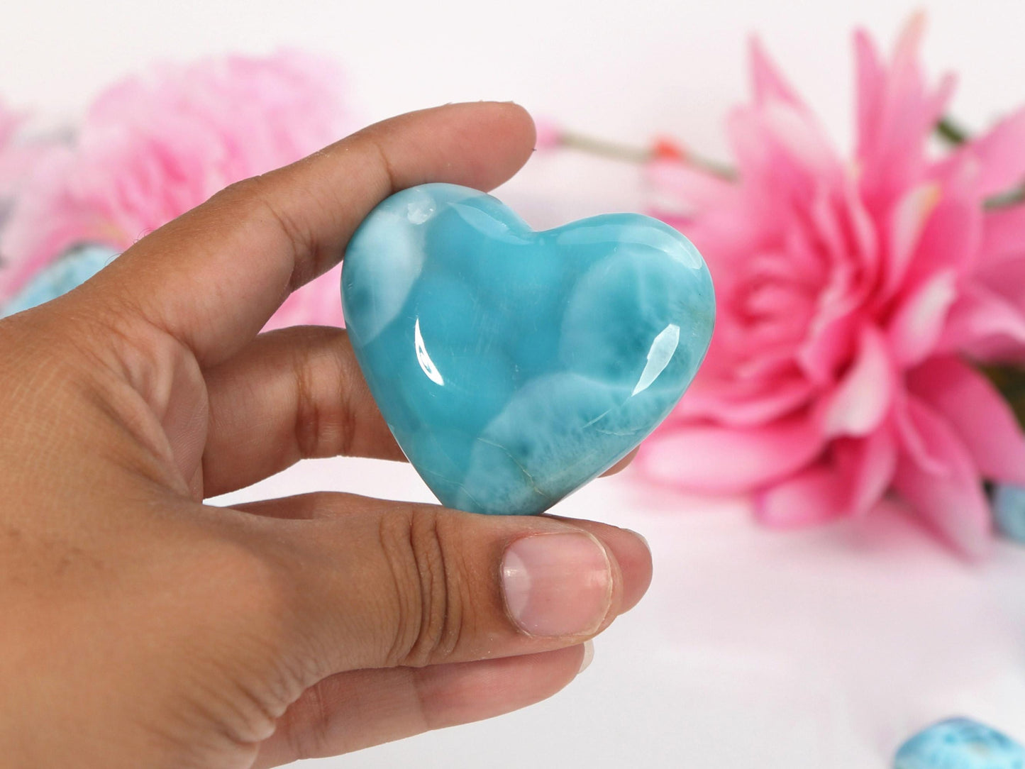 Exquisite Larimar Heart, Top-grade Larimar Heart Cabochon, Larimar Palm Stone, Super Blue Larimar, Christmas gift