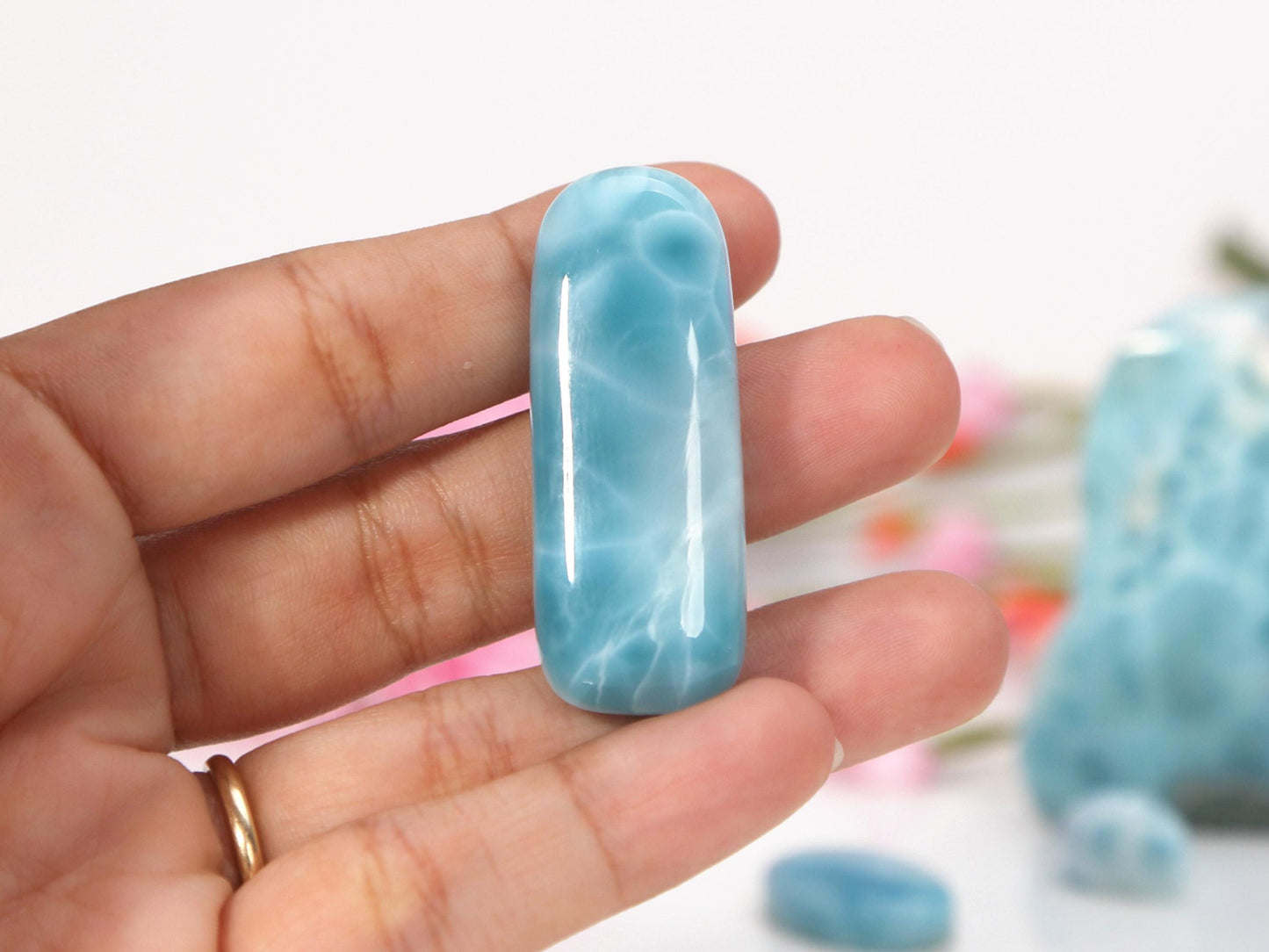 DEEP BLUE Larimar Stone, Top Grade AAA Freeform Larimar Cabochon, Larimar Palm Stone Super Blue Larimar Specimen, Christmas gift