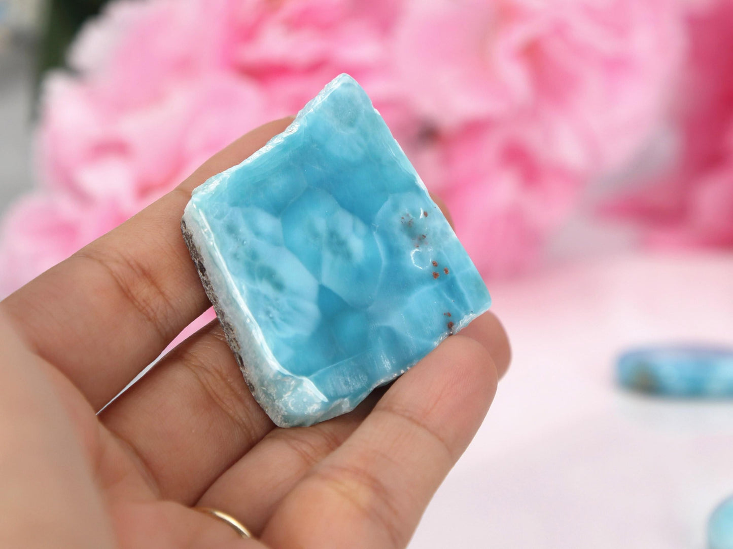 Deep Blue Front-Polished Larimar Slab, AAA Slice, Semi Polished Larimar, Super Blue Larimar, Christmas gift