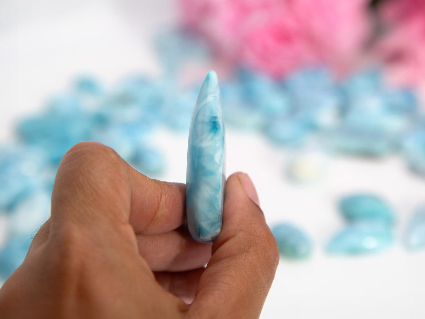 Ocean Blue Larimar Stone, AAA Larimar Palm Stone, Teardrop Larimar Stone Specimen, Christmas gift