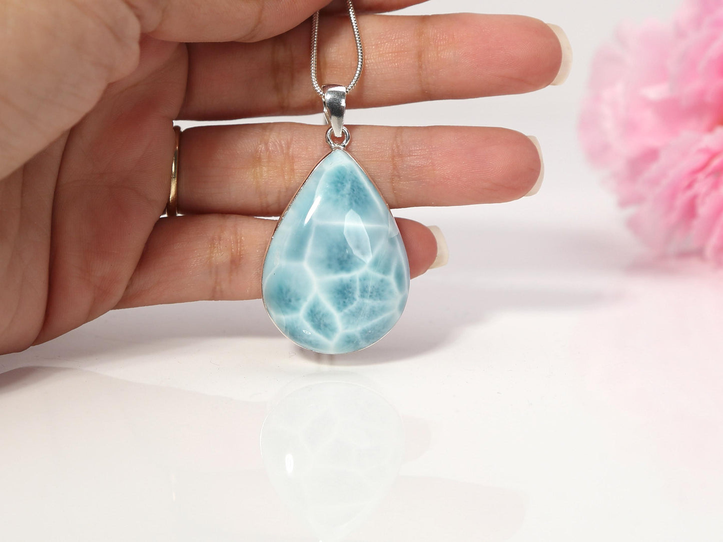 Ocean Blue Teardrop Larimar Pendant Necklace: Sterling Silver Larimar, Christmas gift
