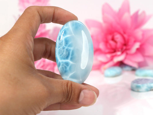 OCEAN BLUE Larimar Stone, Top grade AAA Larimar Palm Stone, Larimar specimen, Super Blue semi round Larimar, Oval Larimar,, Christmas gift