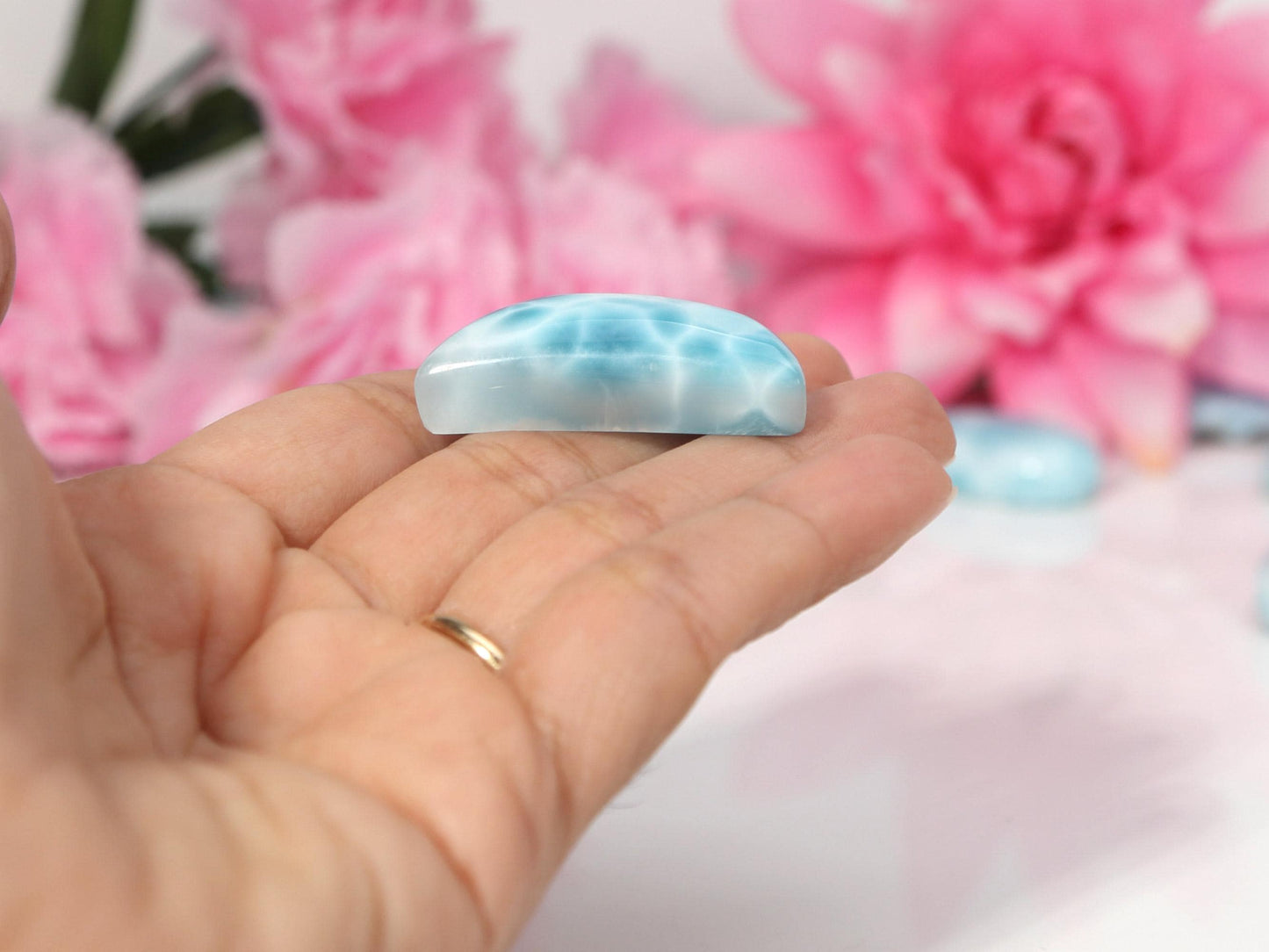 Demi-lune en larimar bleu océan, Lune en larimar AAA, Pierre de paume en larimar, Larimar bleu super, Cadeau de Noël