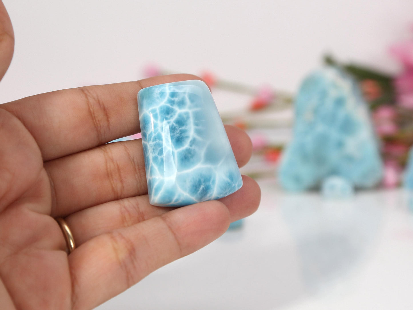 OCEAN BLUE Larimar Stone, Top Grade AAA Larimar Cabochon, Super Blue Larimar Palm Stone Specimen, Christmas gift