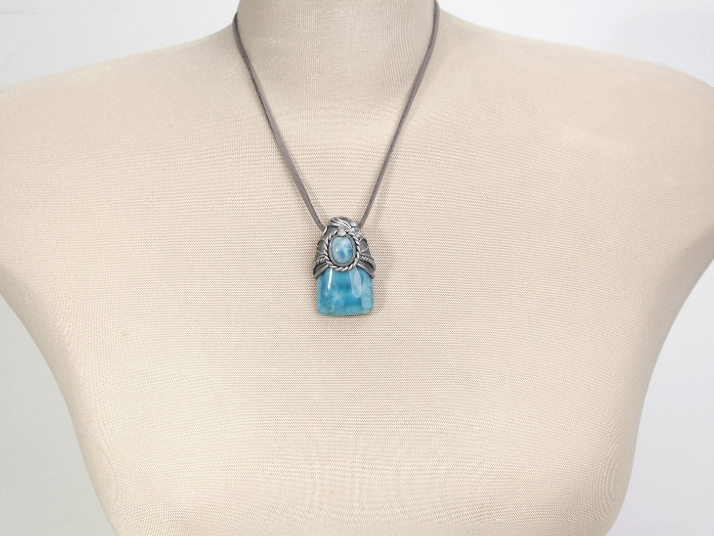 Double Larimar Stone Pendant, Polymer Clay, Crystal Talisman Pendant Necklace, Ocean Blue Larimar, Christmas gift
