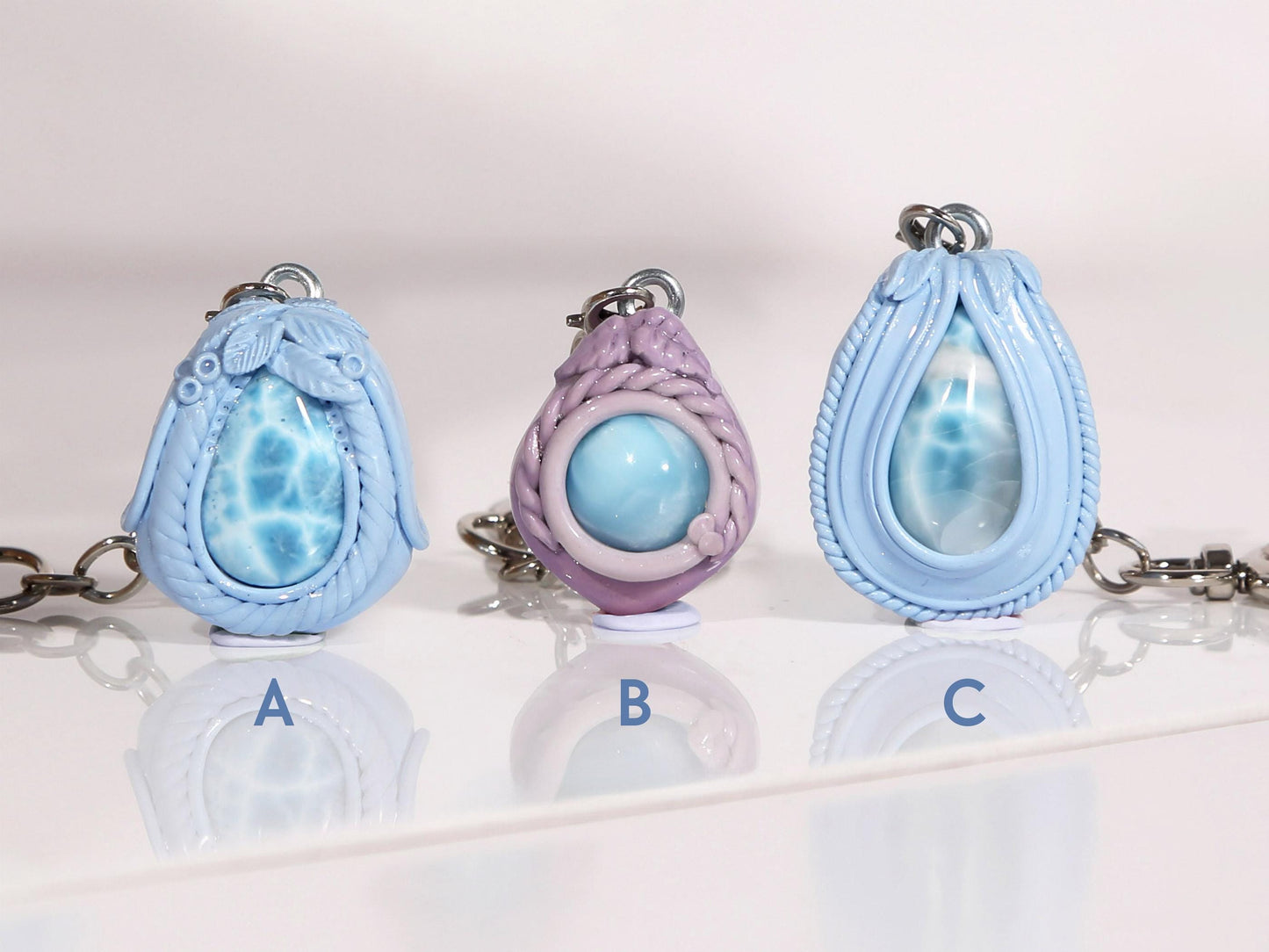 Larimar Crystal Charm for Bag, Handbag, Stone Purse charm, AAA Larimar gift, Blue and Lavender, Christmas gift