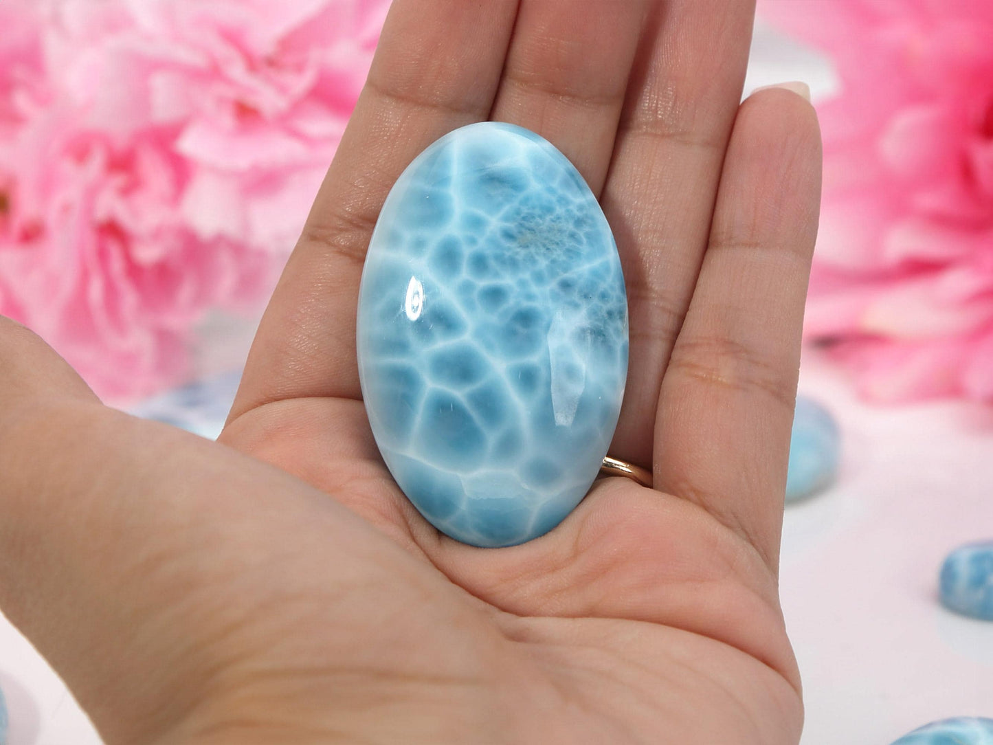 OCEAN BLUE Oval Larimar Stone, Top Grade Larimar Cabochon, AAA Super Blue Larimar, Christmas gift