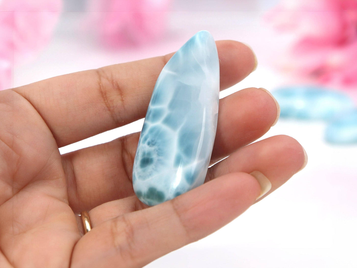 Soft Blues Larimar Stone, Freeform Larimar Cabochon, Larimar Palm Stone Specimen, Christmas gift