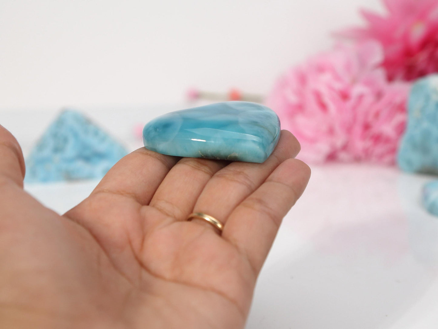 Exquisite Larimar Heart, Top-grade Larimar Heart Cabochon, Larimar Palm Stone, Super Blue Larimar, Christmas gift