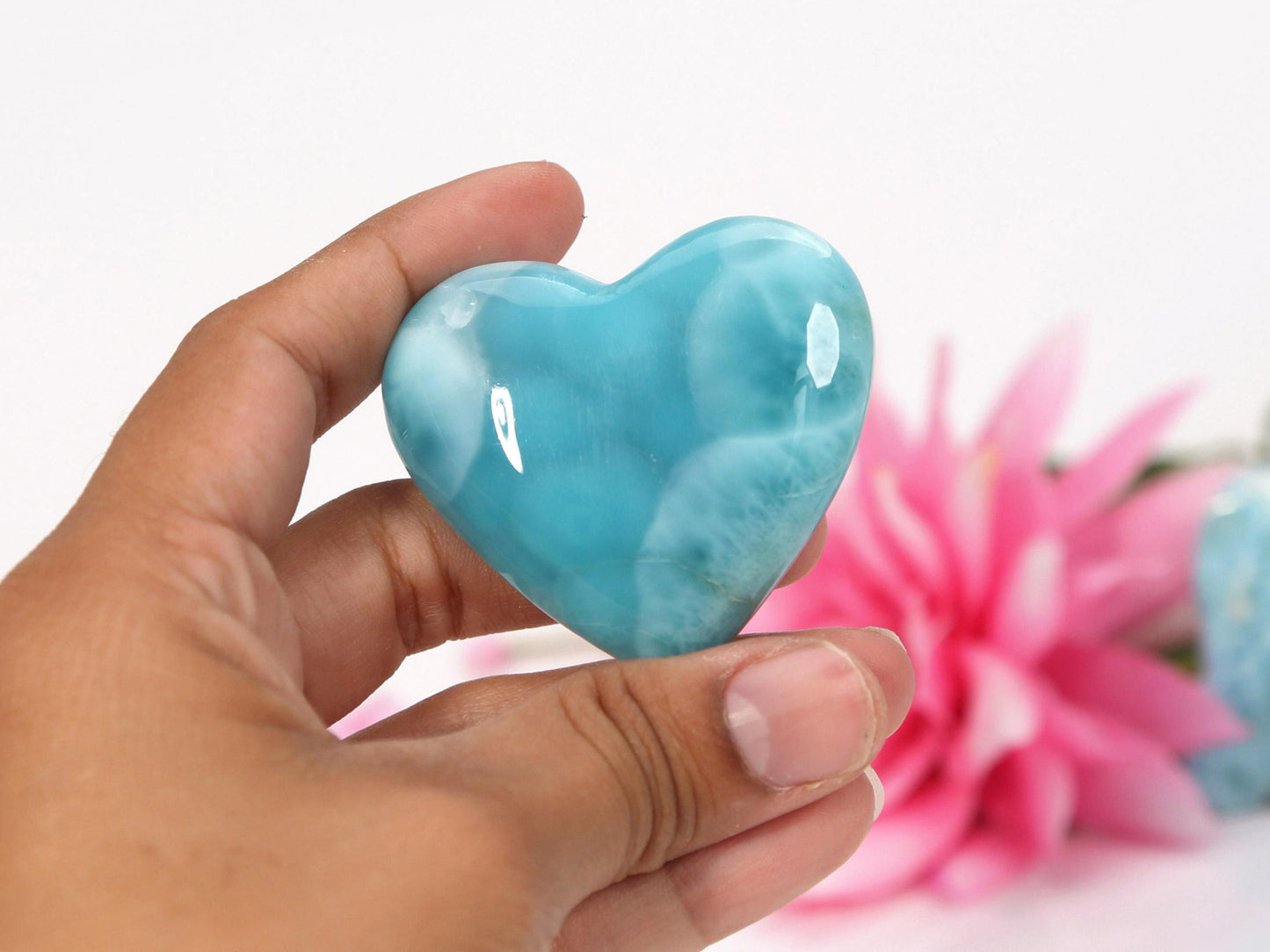 Exquisite Larimar Heart, Top-grade Larimar Heart Cabochon, Larimar Palm Stone, Super Blue Larimar, Christmas gift