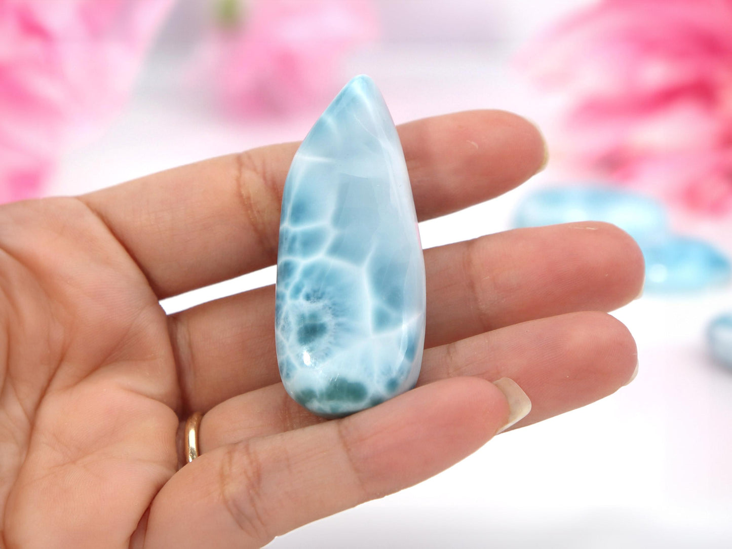 Soft Blues Larimar Stone, Freeform Larimar Cabochon, Larimar Palm Stone Specimen, Christmas gift