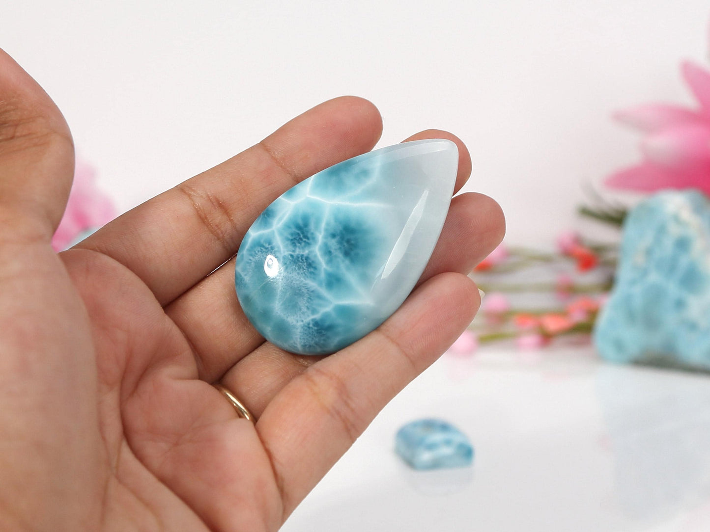 OCEAN BLUE Larimar Stone, AAA Exquisite Teardrop Larimar Cabochon, Super Blue Larimar Palm Stone Specimen, Christmas gift
