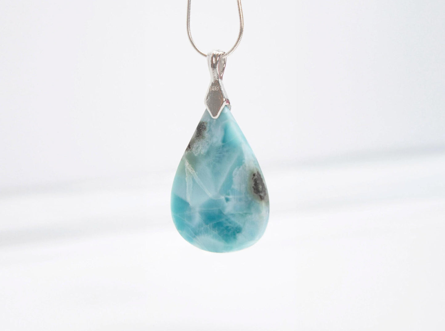 Exquisite Larimar Pear Pendant Necklace, Top Grade Larimar Stone Silver Pendant Jewelry, Christmas gift