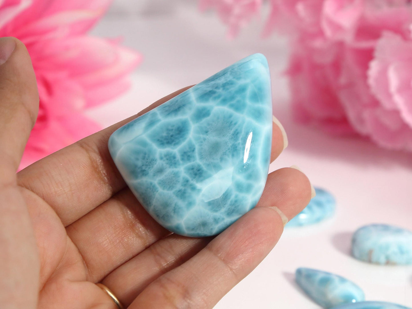OCEAN BLUE Larimar Stone, AAA Freeform Larimar Cabochon, Super Blue Larimar Palm Stone Specimen, Christmas gift