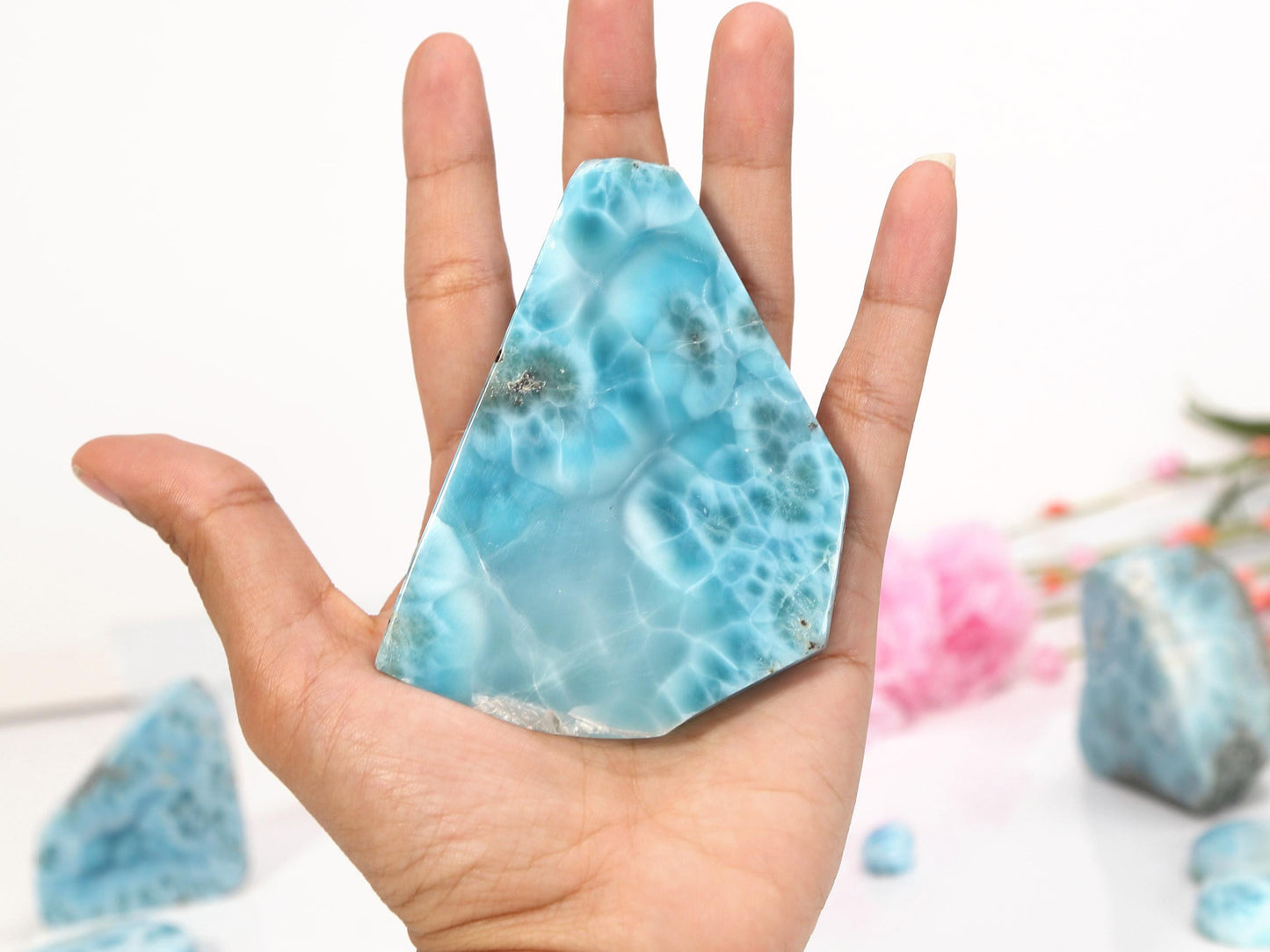 OCEAN BLUE Larimar Stone Slab, Front Polished Blue Larimar, Super Blue Larimar, Christmas gift