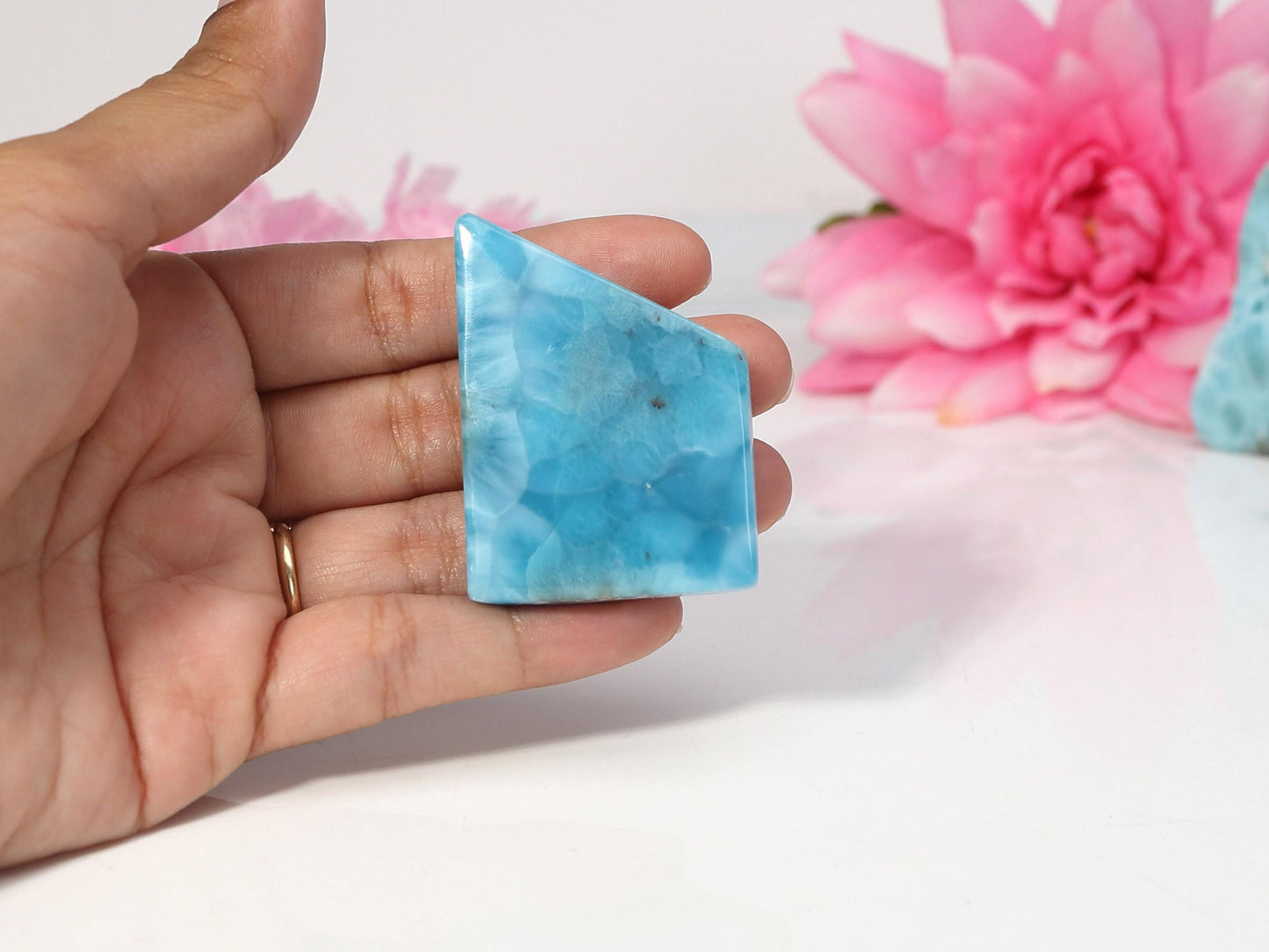 Top-grade Larimar Stone Slab: AAA Polished Freeform Crystal, Christmas gift