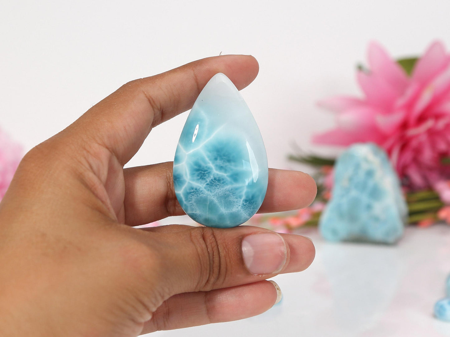 OCEAN BLUE Larimar Stone, AAA Exquisite Teardrop Larimar Cabochon, Super Blue Larimar Palm Stone Specimen, Christmas gift