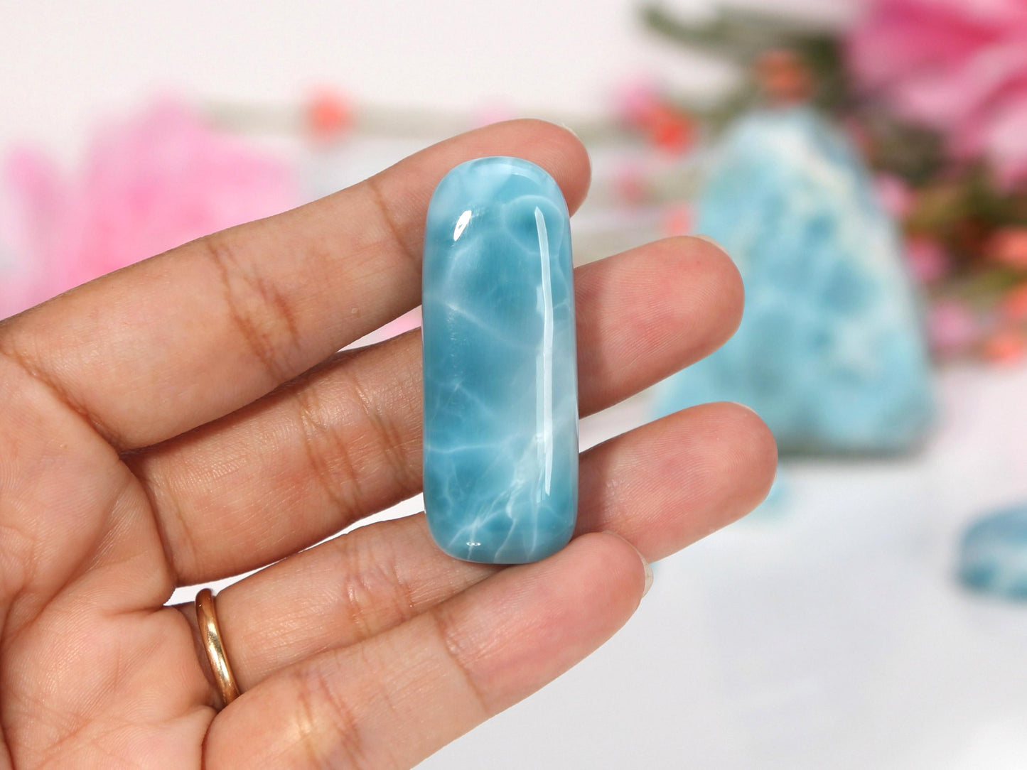 DEEP BLUE Larimar Stone, Top Grade AAA Freeform Larimar Cabochon, Larimar Palm Stone Super Blue Larimar Specimen, Christmas gift