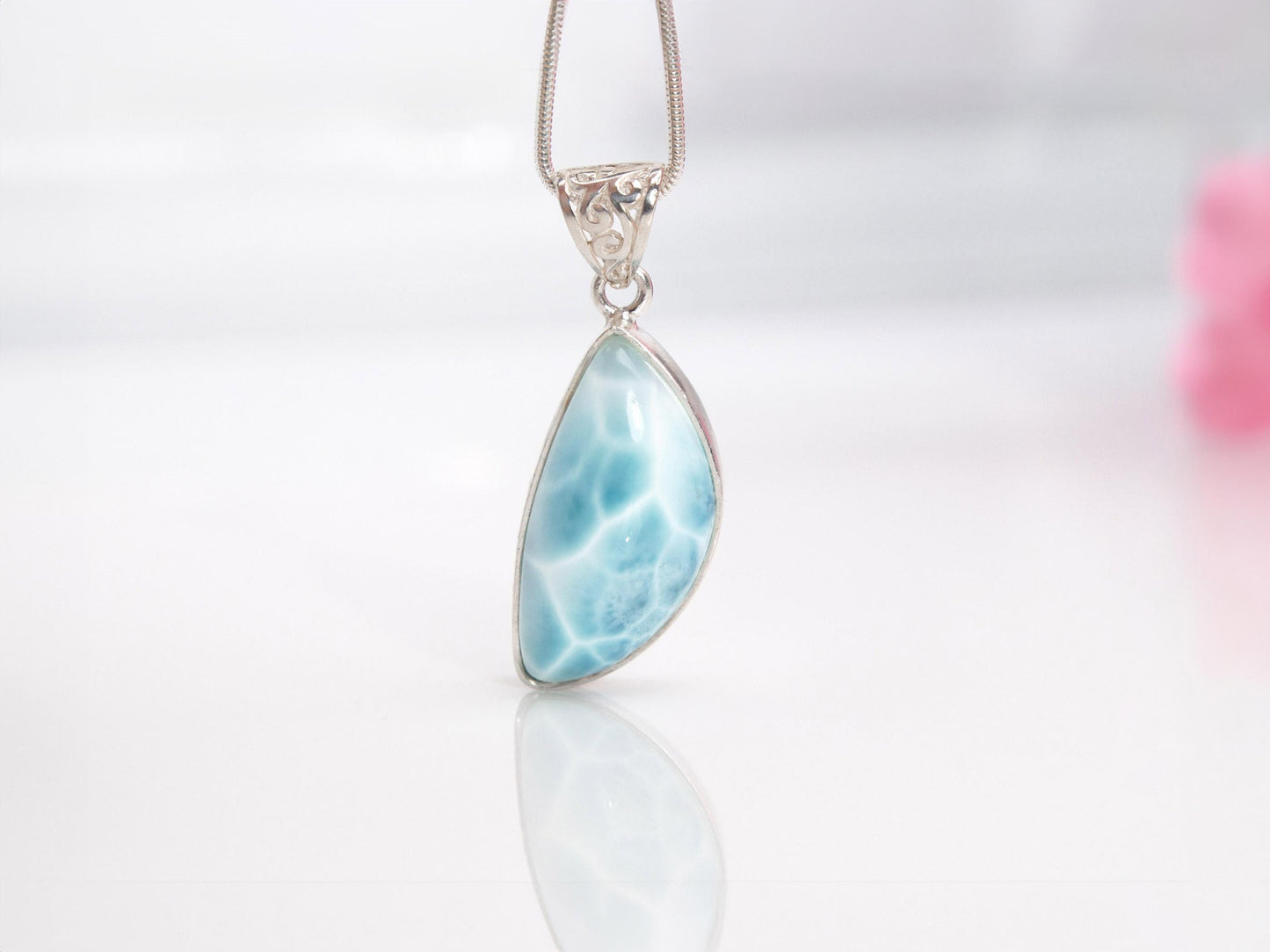 OCEAN BLUE Freeform Larimar Pendant Necklace, Top Grade Larimar Stone Pendant, AAA Larimar jewelry, Christmas gift