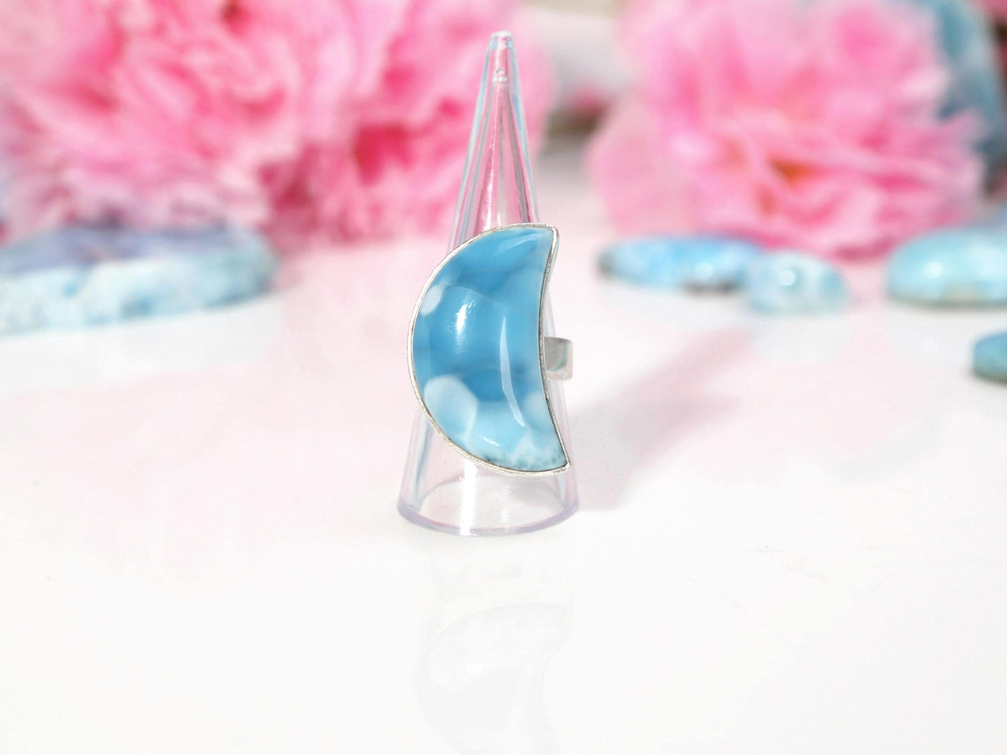 HIGH GRADE Larimar Ring, Moon AAA Larimar Ring, Ocean Blue Larimar ring, Super Blue Larimar, Christmas gift