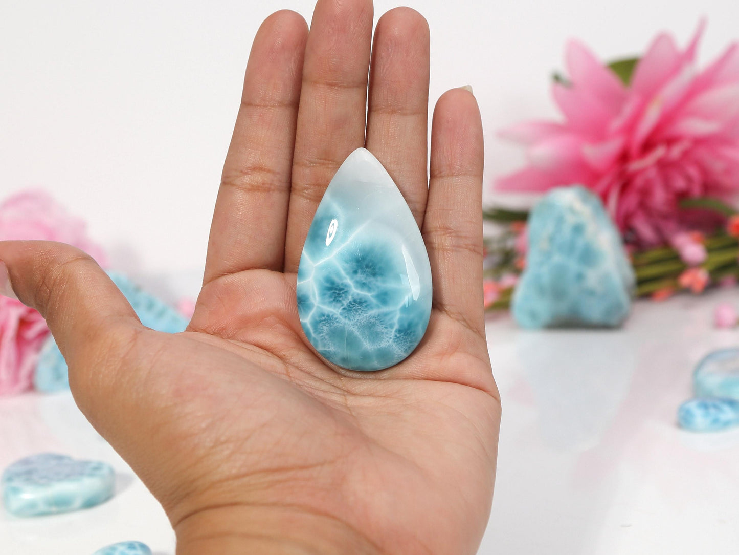 OCEAN BLUE Larimar Stone, AAA Exquisite Teardrop Larimar Cabochon, Super Blue Larimar Palm Stone Specimen, Christmas gift