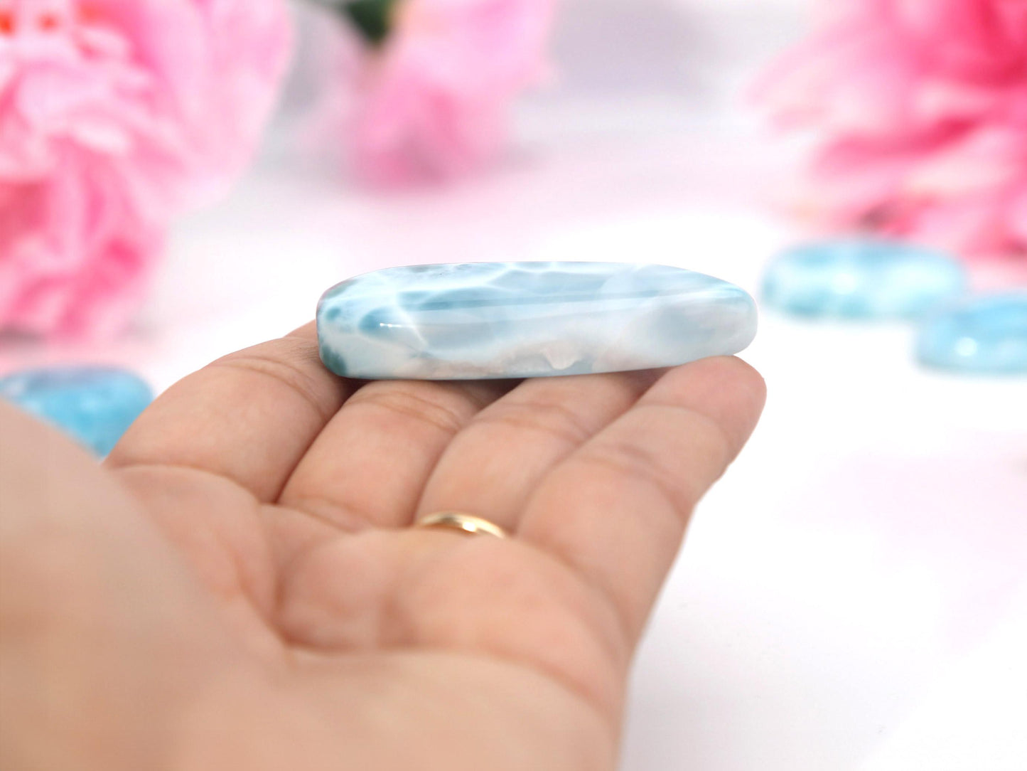 Soft Blues Larimar Stone, Freeform Larimar Cabochon, Larimar Palm Stone Specimen, Christmas gift