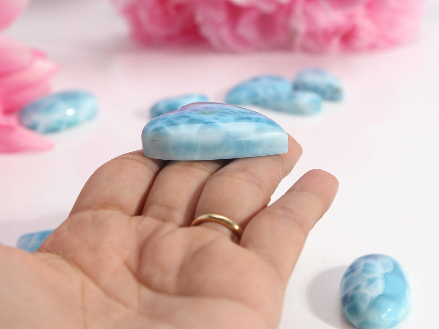 OCEAN BLUE Larimar Heart, Top-grade Larimar Stone Heart Cabochon, Larimar Palm Stone, Super Blue Larimar crystal, Christmas gift