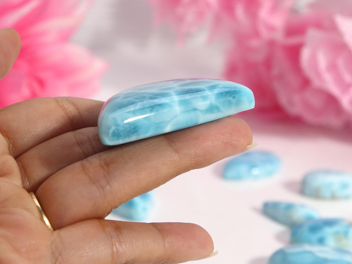 OCEAN BLUE Larimar Stone, AAA Freeform Larimar Cabochon, Super Blue Larimar Palm Stone Specimen, Christmas gift