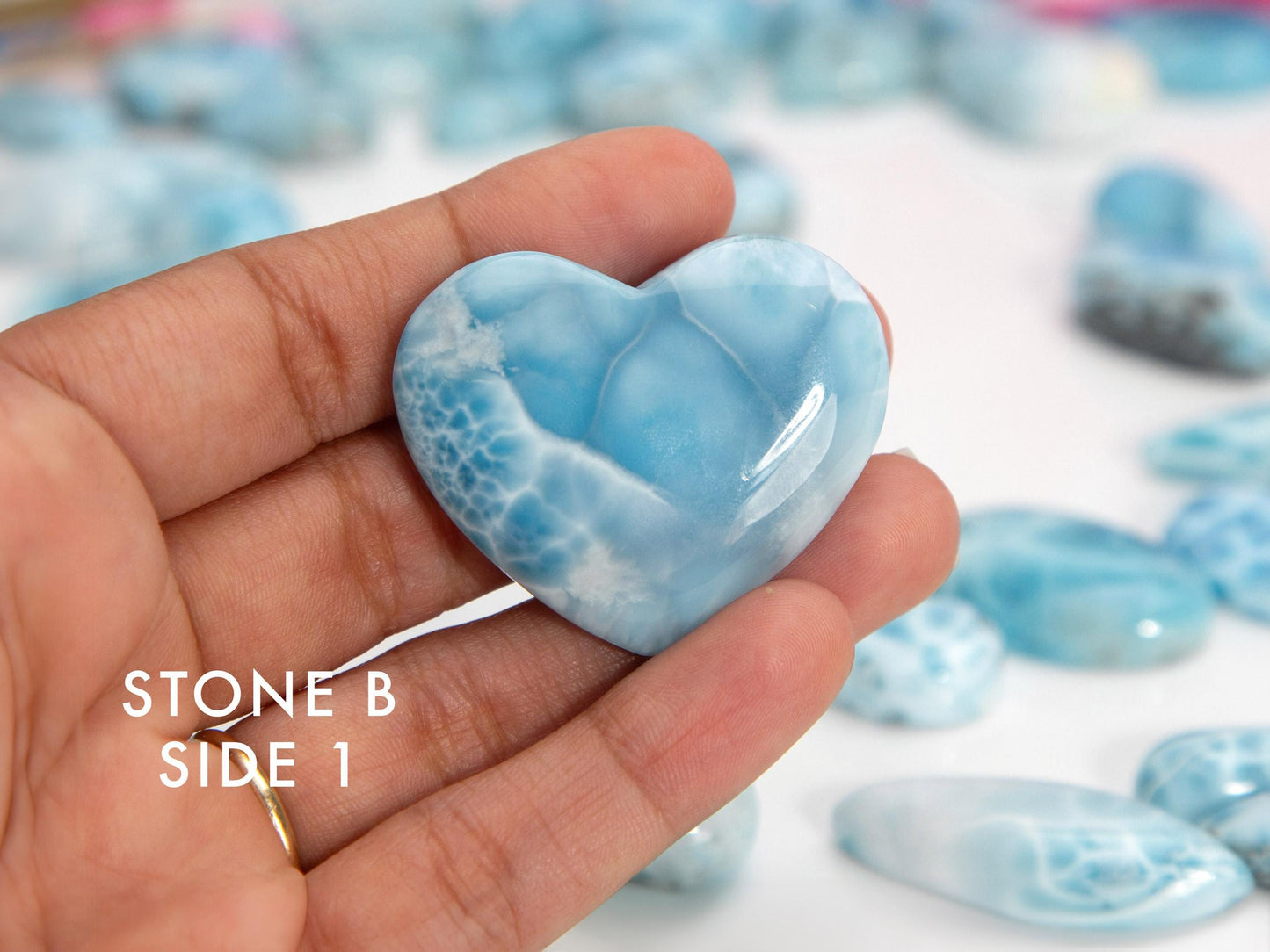 Larimar Hearts, Double-sided Natural Heart, AAA Larimar Heart cabochon palm stone, Christmas gift