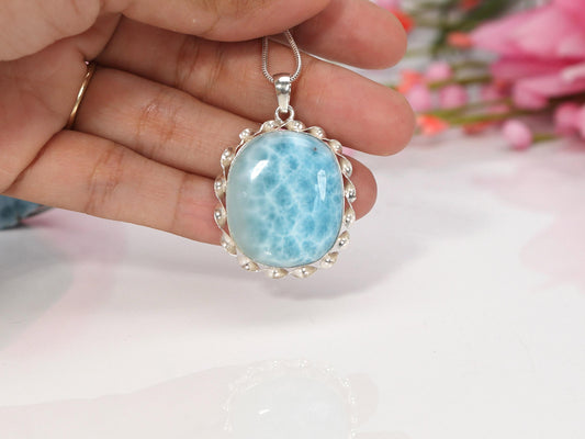 OCEAN BLUE Larimar Pendant Necklace, High Grade Larimar Silver Pendant, AAA Larimar necklace, Christmas gift