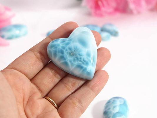 OCEAN BLUE Larimar Heart, Top-grade Larimar Stone Heart Cabochon, Larimar Palm Stone, Super Blue Larimar crystal, Christmas gift