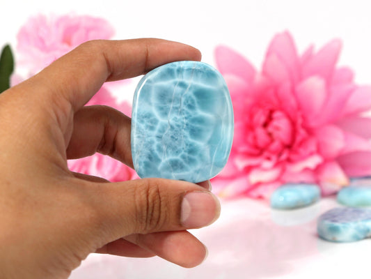 OCEAN BLUE Larimar Stone, Freeform Larimar Cabochon, Super Blue Larimar Palm Stone Specimen, Christmas gift