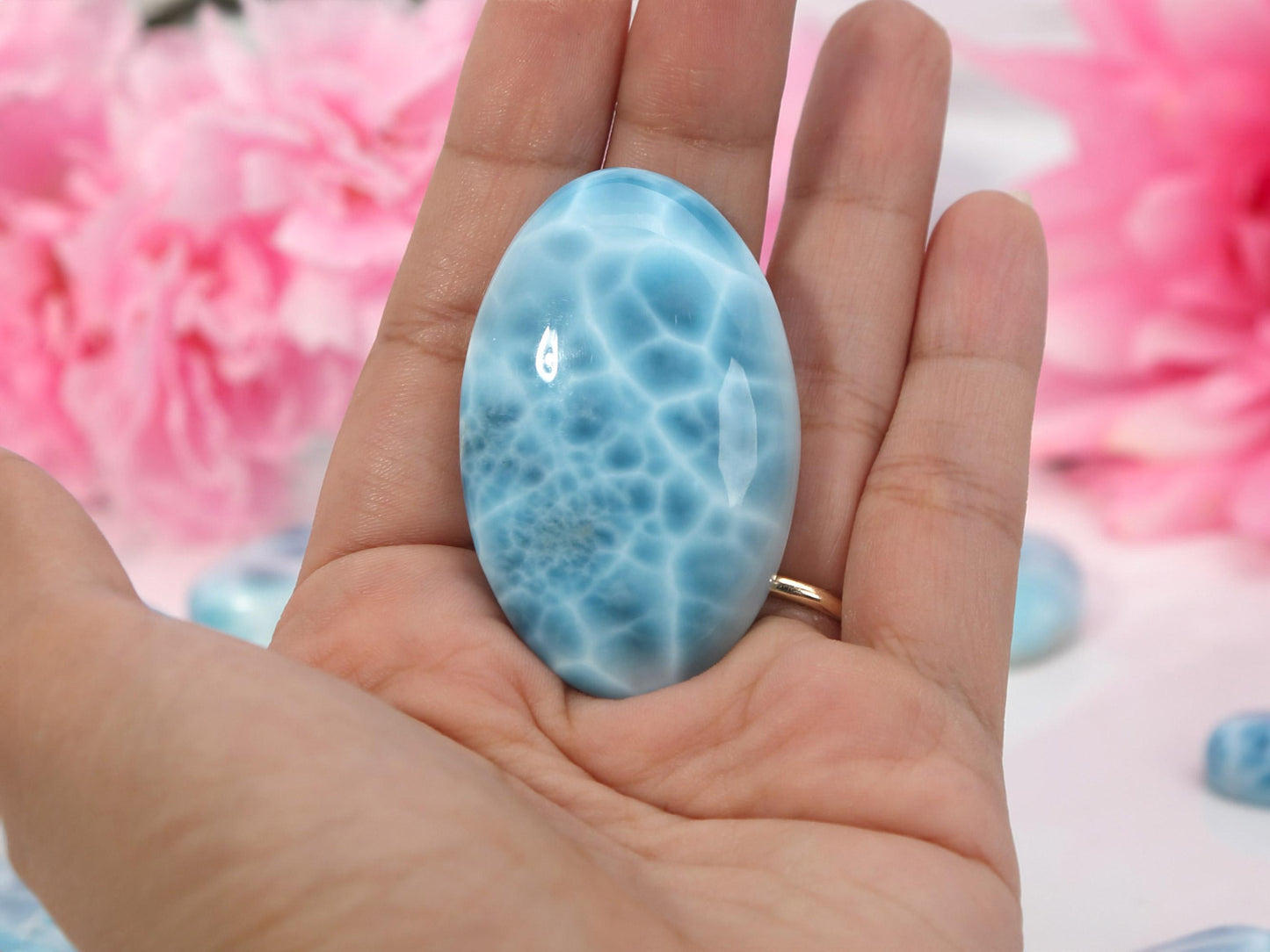 OCEAN BLUE Oval Larimar Stone, Top Grade Larimar Cabochon, AAA Super Blue Larimar, Christmas gift