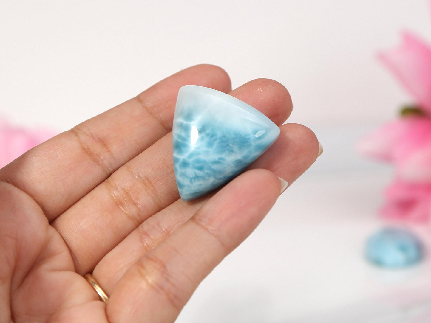 OCEAN BLUE Larimar Stone Triangle, Top Grade Larimar Cabochon, AAA Super Blue Larimar, Christmas gift