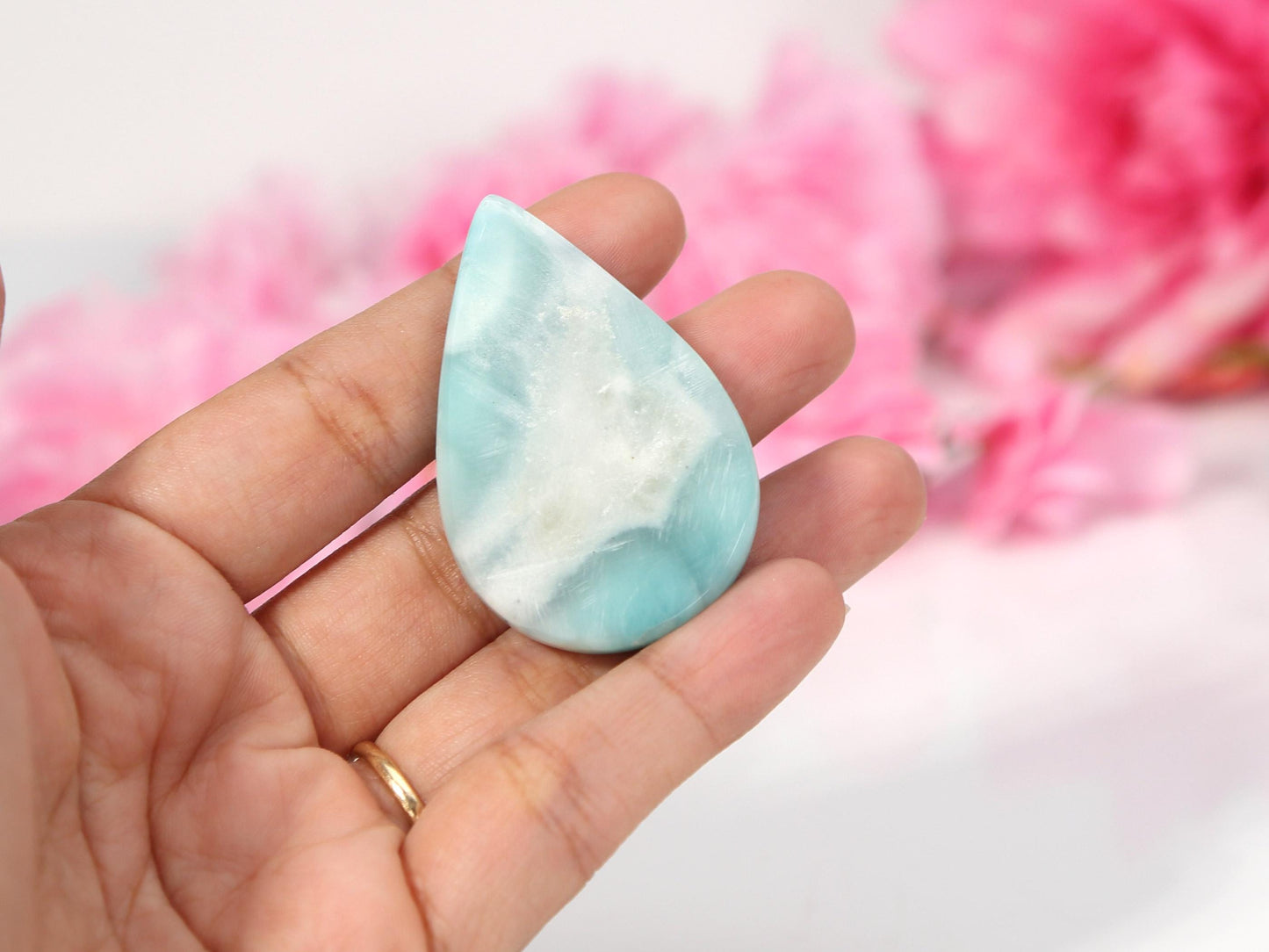 Pierre de larimar bleu océan, cabochon de larimar AAA en forme de larme de haute qualité, spécimen de pierre de larimar, cadeau de Noël