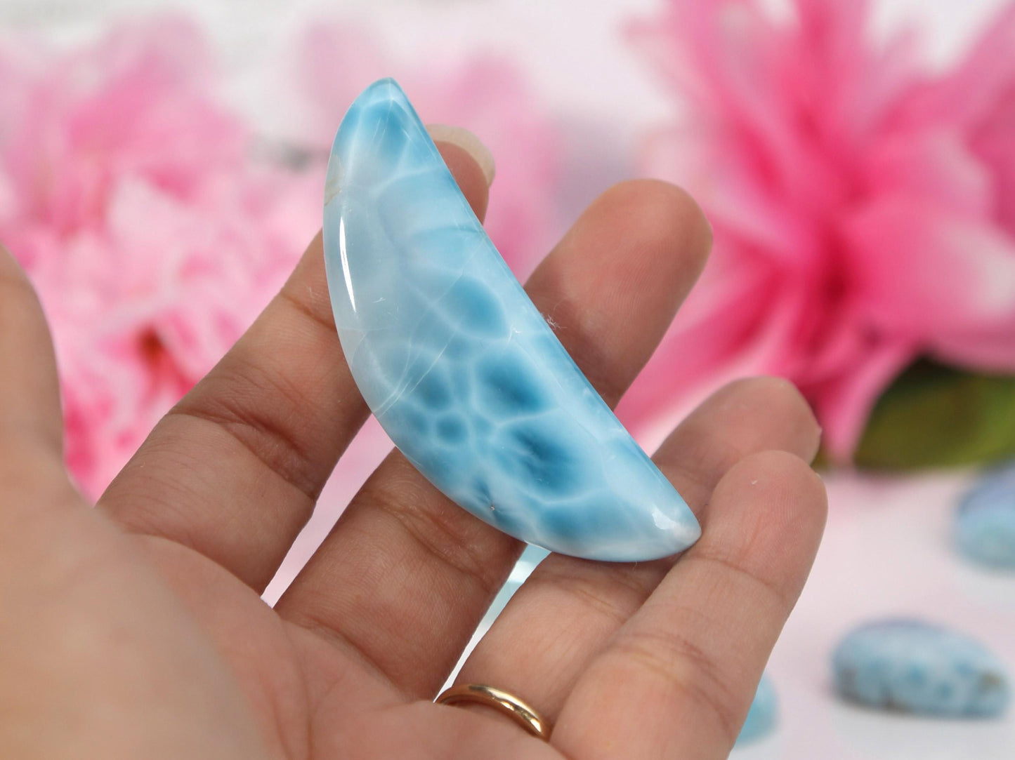 OCEAN BLUE Larimar Half-Moon, Top-grade Larimar Moon, Larimar Palm Stone, Super Blue Larimar, Christmas gift