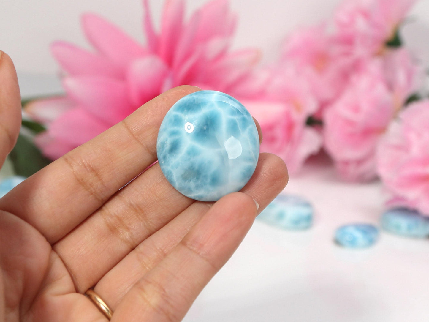 OCEAN BLUE Larimar Stone Cabochon, Top grade AAA Larimar Palm Stone, Larimar specimen, Super Blue semi round Larimar, Oval Larimar,