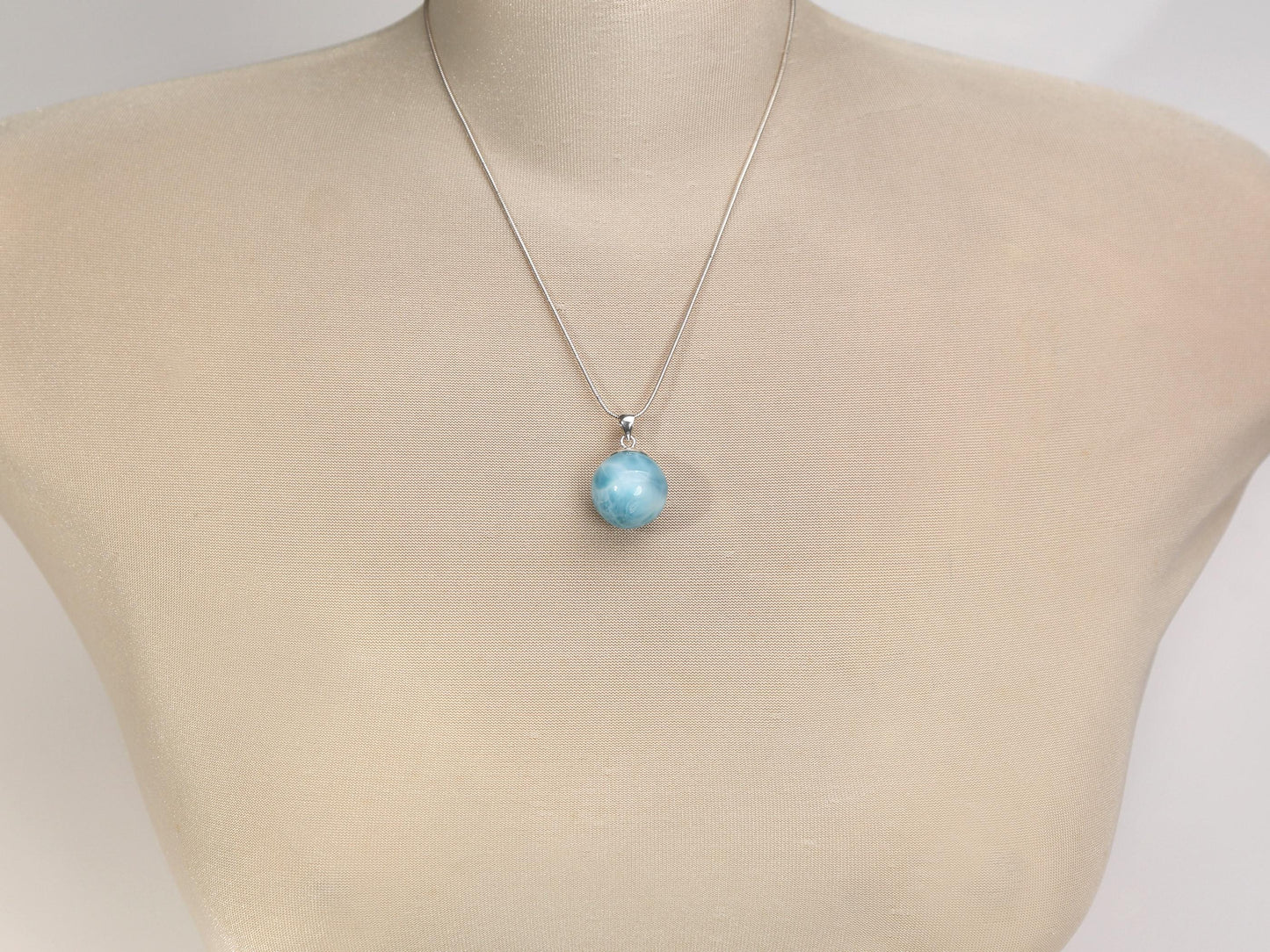 OCEAN BLUE Larimar Sphere Pendant Necklace, Top Grade Larimar Ball Pendant, AAA super Blue Larimar jewelry, Christmas gift