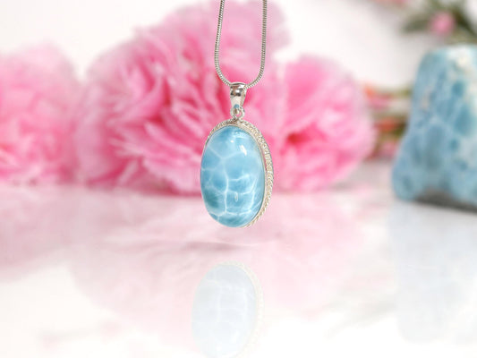 OCEAN BLUE Larimar Pendant Necklace, High Grade Larimar Silver Pendant, AAA Larimar necklace, Christmas gift
