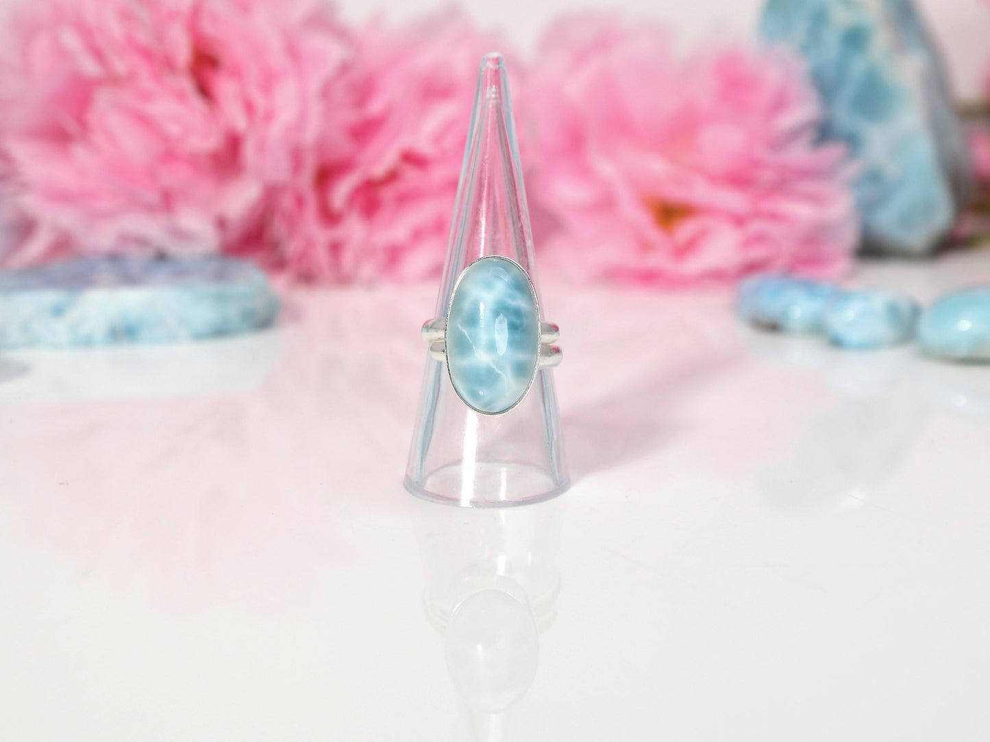 OCEAN BLUE Larimar Ring, Oval AAA Larimar Ring, Top grade Larimar ring, Super Blue Larimar Ring, Christmas gift