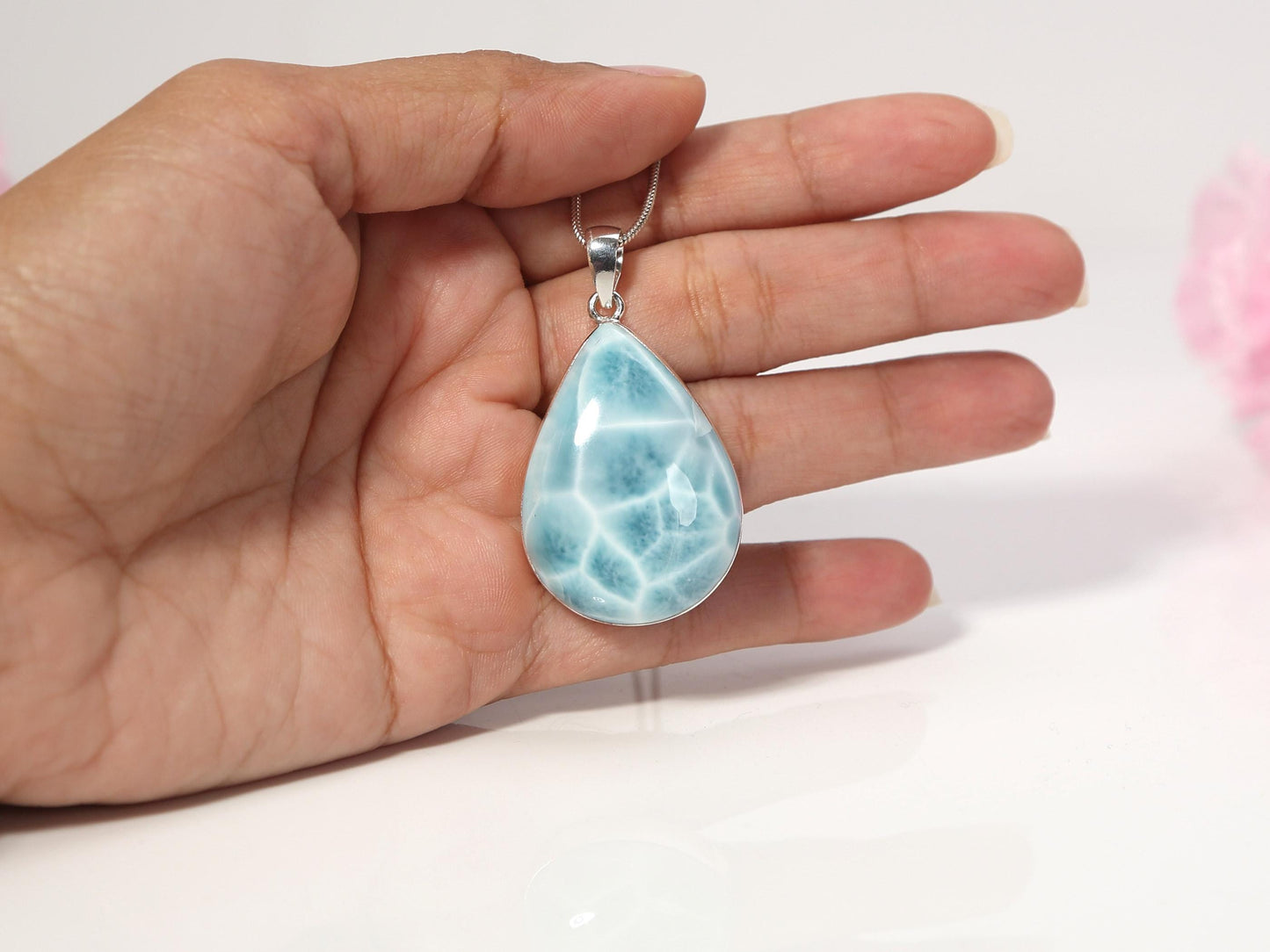 Ocean Blue Teardrop Larimar Pendant Necklace: Sterling Silver Larimar, Christmas gift