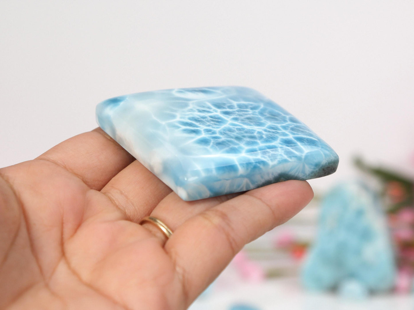 Pierre de larimar de qualité supérieure, pierre de poche en larimar diamant AAA, larimar bleu océan, spécimen de cabochon de larimar bleu super, cadeau de Noël