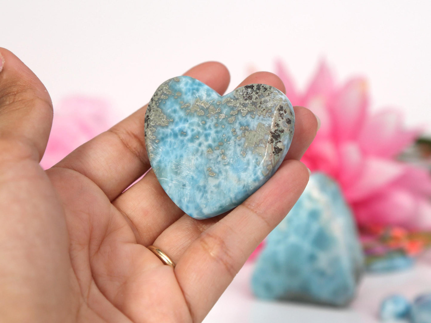 Cerulean-Blue Larimar Heart, Larimar Stone Heart Cabochon, Larimar Palm Stone, Super Blue Larimar crystal, Christmas gift