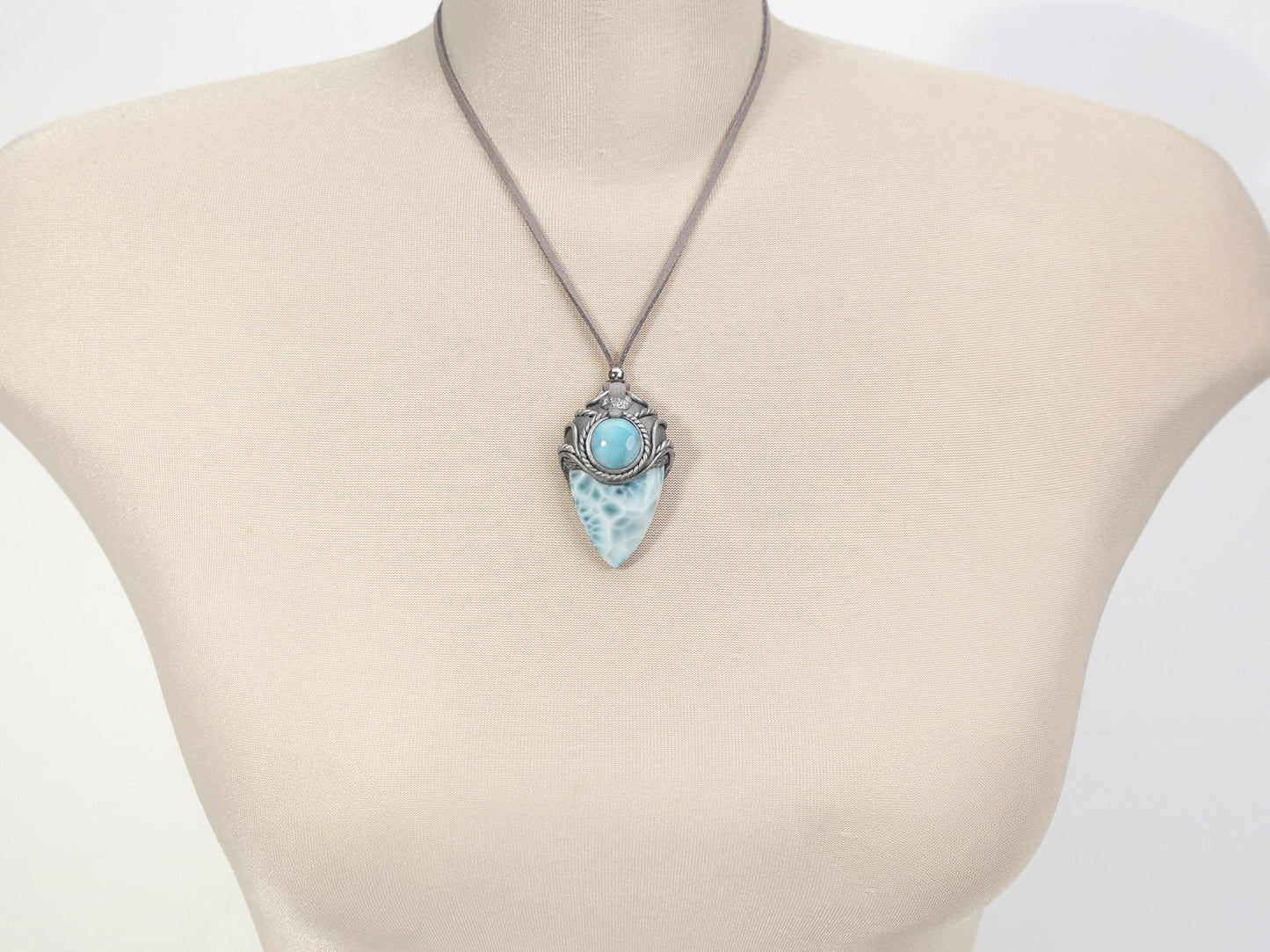 Double Larimar Stone Pendant, Polymer Clay, Crystal Talisman Pendant Necklace, Ocean Blue Larimar, Christmas gift