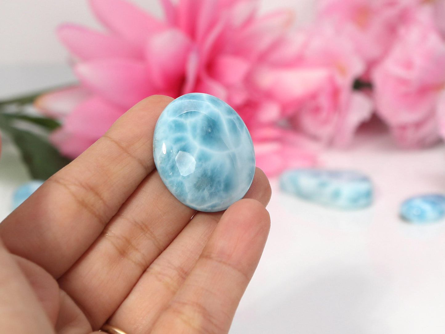 OCEAN BLUE Larimar Stone Cabochon, Top grade AAA Larimar Palm Stone, Larimar specimen, Super Blue semi round Larimar, Oval Larimar,
