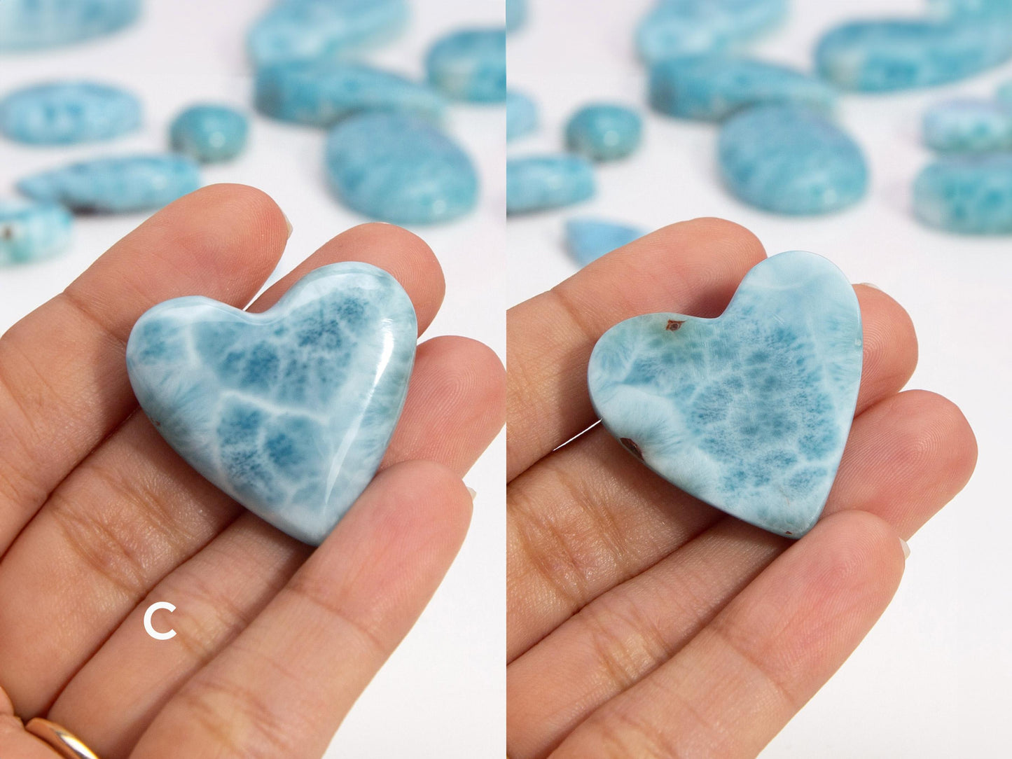 Cœurs de larimar, cœur naturel, cabochon de cœur de larimar AAA, cadeau de Noël